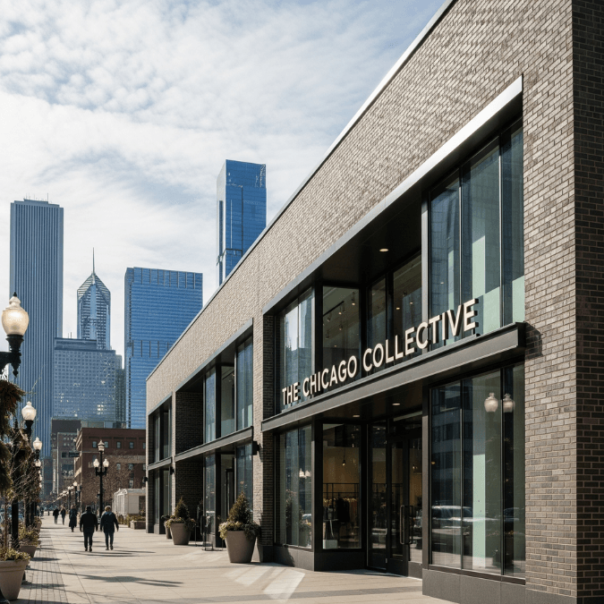 Chicago retail construction company completed modern storefront with glass façade and clean signage Chicago retail construction company completed modern storefront with glass façade and clean signage