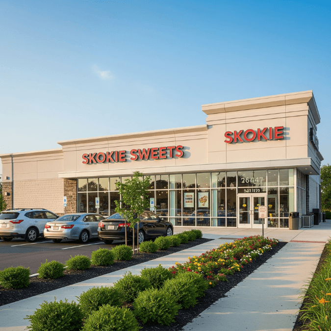 Franchise salon with illuminated storefront and modern exterior finishes Franchise salon with illuminated storefront and modern exterior finishes