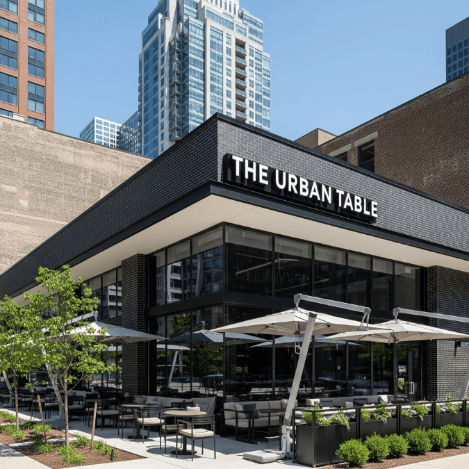 Standalone restaurant developed by Chicago retail construction company featuring brick design and patio Standalone restaurant developed by Chicago retail construction company featuring brick design and patio