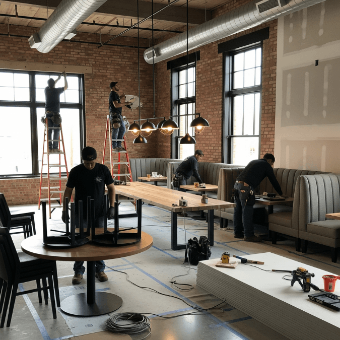 restaurant interior build-out in Bridgeview with modern dining layout and new lighting installation (2) restaurant interior build-out in Bridgeview with modern dining layout and new lighting installation (2)