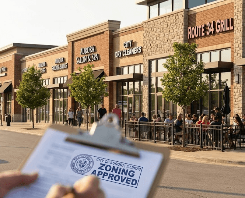 High-traffic shopping plaza in Aurora Illinois High-traffic shopping plaza in Aurora Illinois