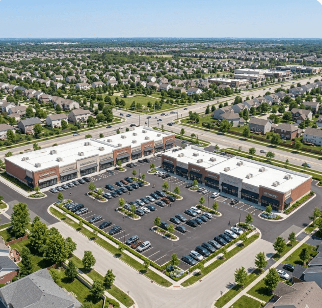 Modern multi-tenant shopping plaza construction in Aurora Illinois Modern multi-tenant shopping plaza construction in Aurora Illinois